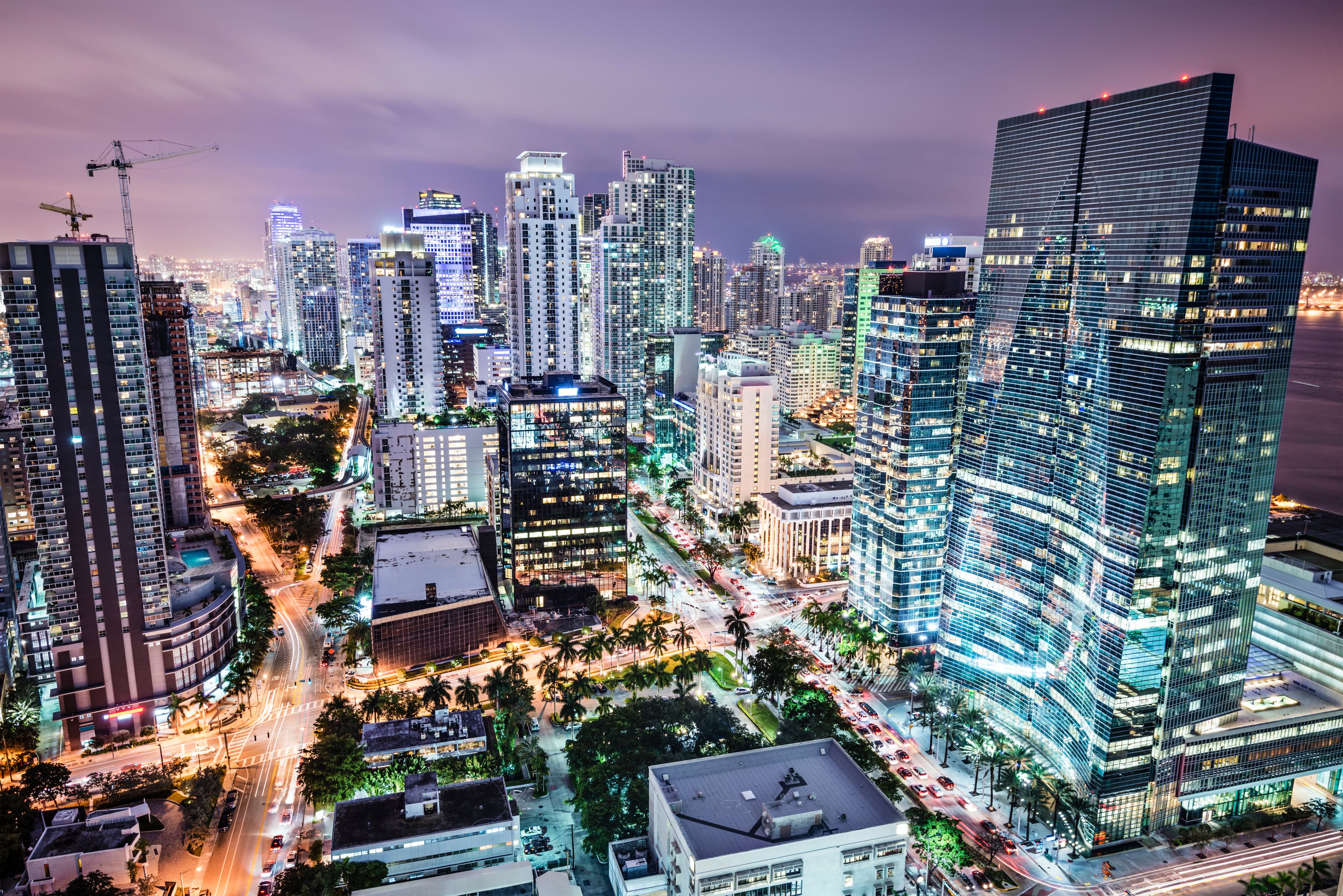 The Brickell financial district at night — Miami's downtown skyline where Ibis SaaS Holdings is headquartered
